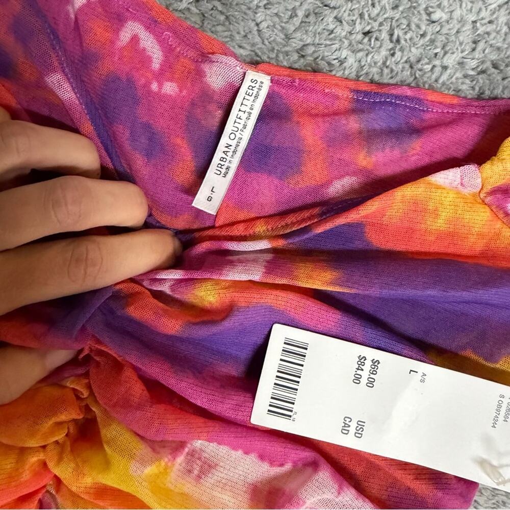 NEW Urban Outfitters Kailua Ruched Watercolor Mini Dress Size Large - Picture 9 of 10